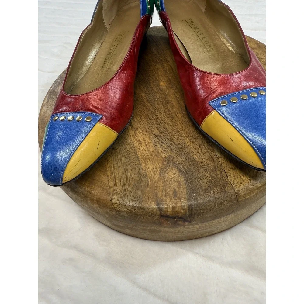 Vintage Thomas Cort Shoes Womens Size 10 AA Multicolor Leather Studded Flats 80s